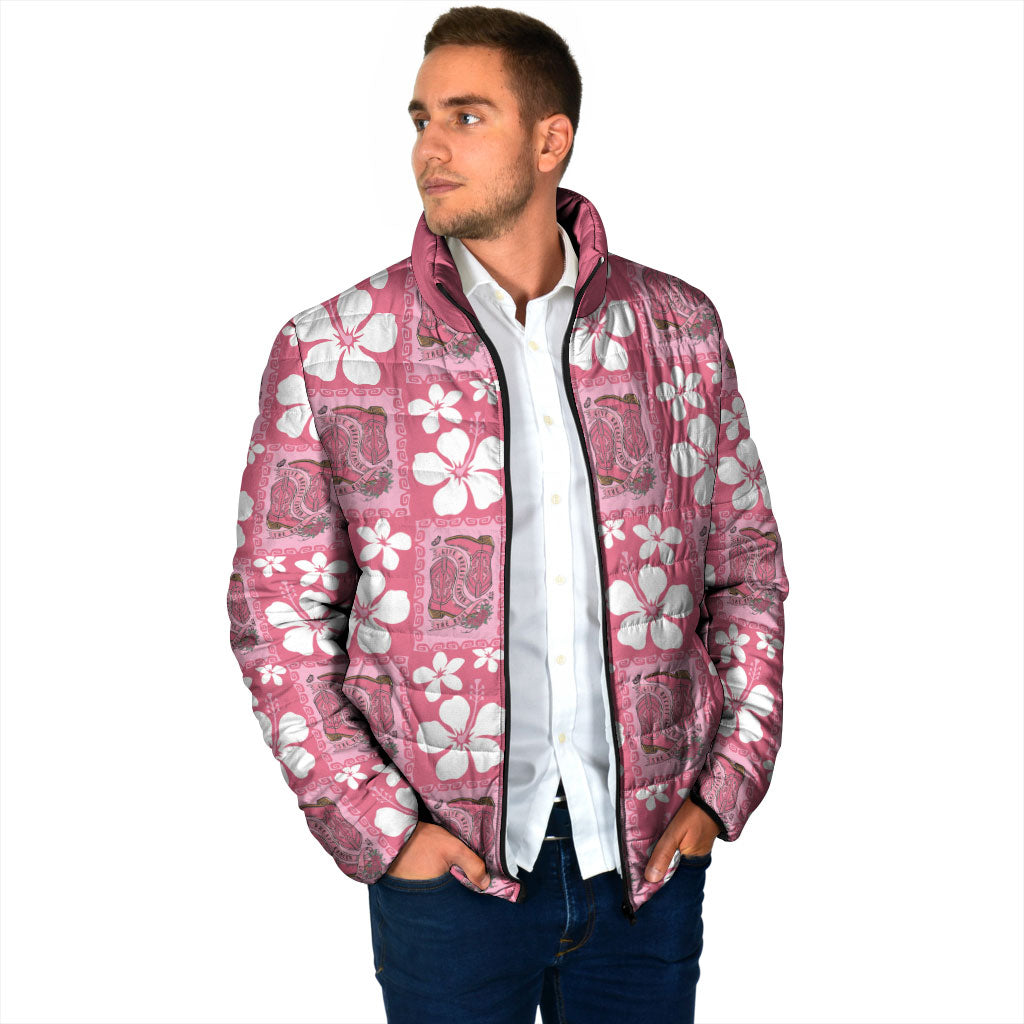 Give Cancer The Boot Pink Cowgirl Padded Jacket Western Aloha Hibiscus Paniolo Heritage Floral LT9 - Polynesian Pride