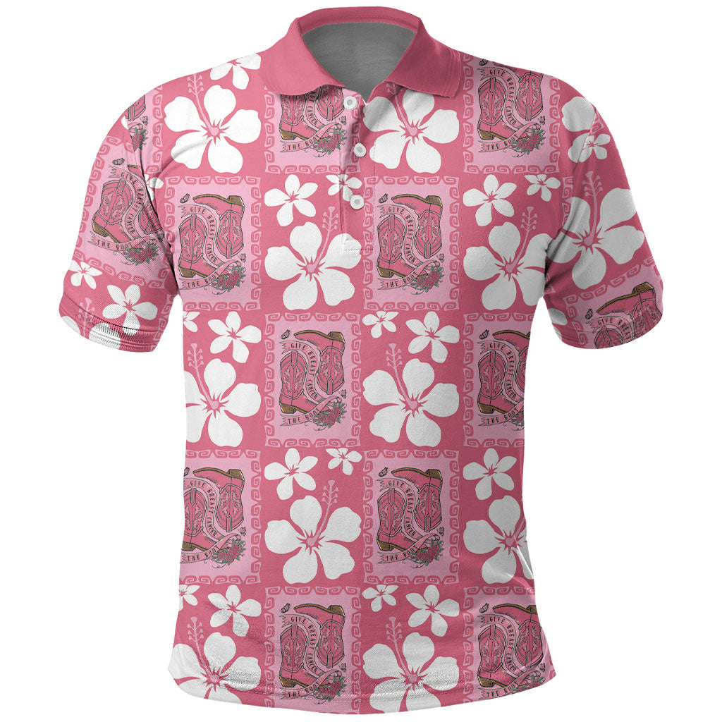 Give Cancer The Boot Pink Cowgirl Polo Shirt Western Aloha Hibiscus Paniolo Heritage Floral LT9 Pink - Polynesian Pride