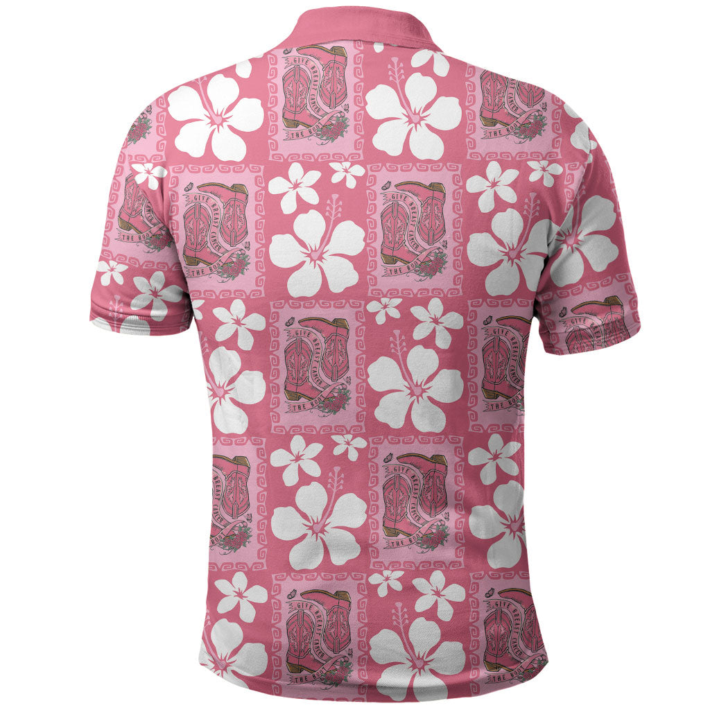 Give Cancer The Boot Pink Cowgirl Polo Shirt Western Aloha Hibiscus Paniolo Heritage Floral LT9 - Polynesian Pride