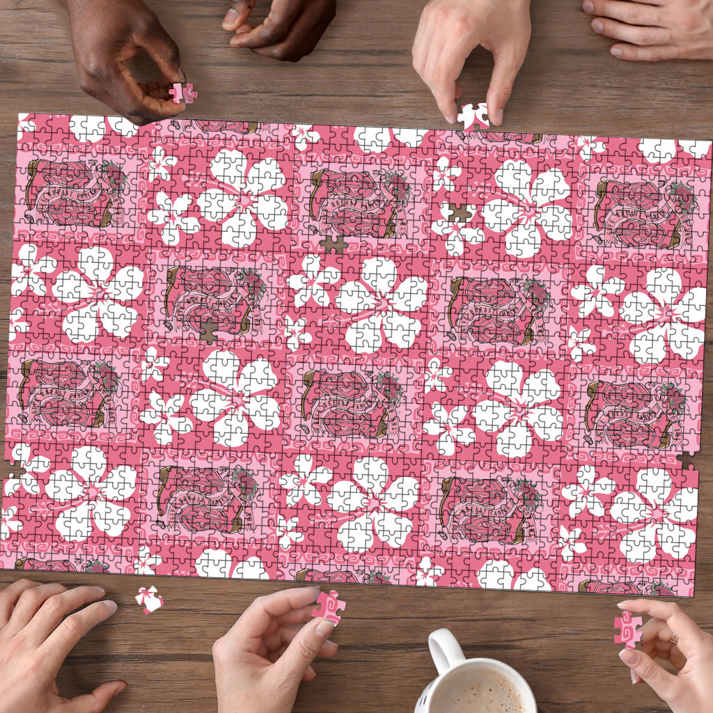 Give Cancer The Boot Pink Cowgirl Puzzle Western Aloha Hibiscus Paniolo Heritage Floral LT9 - Polynesian Pride