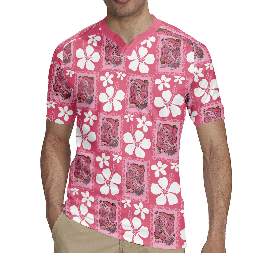 Give Cancer The Boot Pink Cowgirl Rugby Jersey Western Aloha Hibiscus Paniolo Heritage Floral LT9 - Polynesian Pride