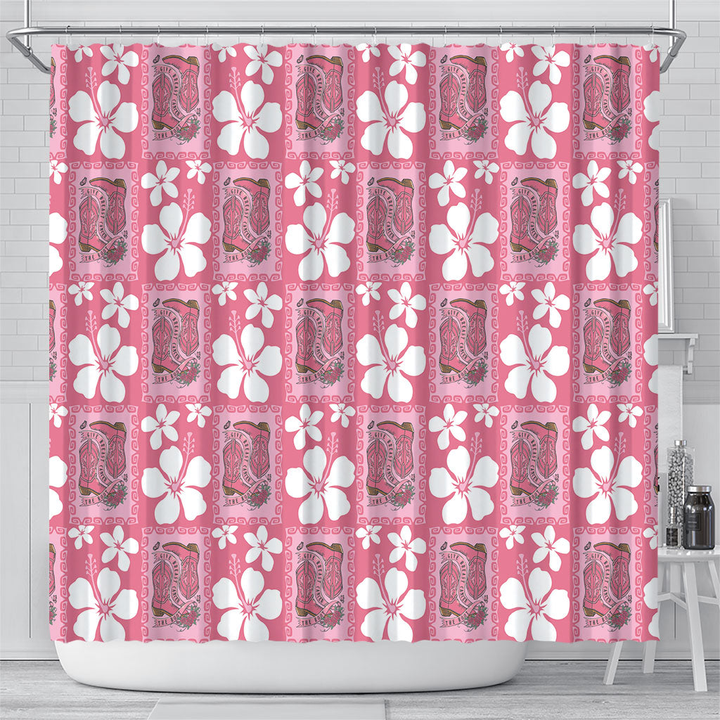 Give Cancer The Boot Pink Cowgirl Shower Curtain Western Aloha Hibiscus Paniolo Heritage Floral LT9 - Polynesian Pride