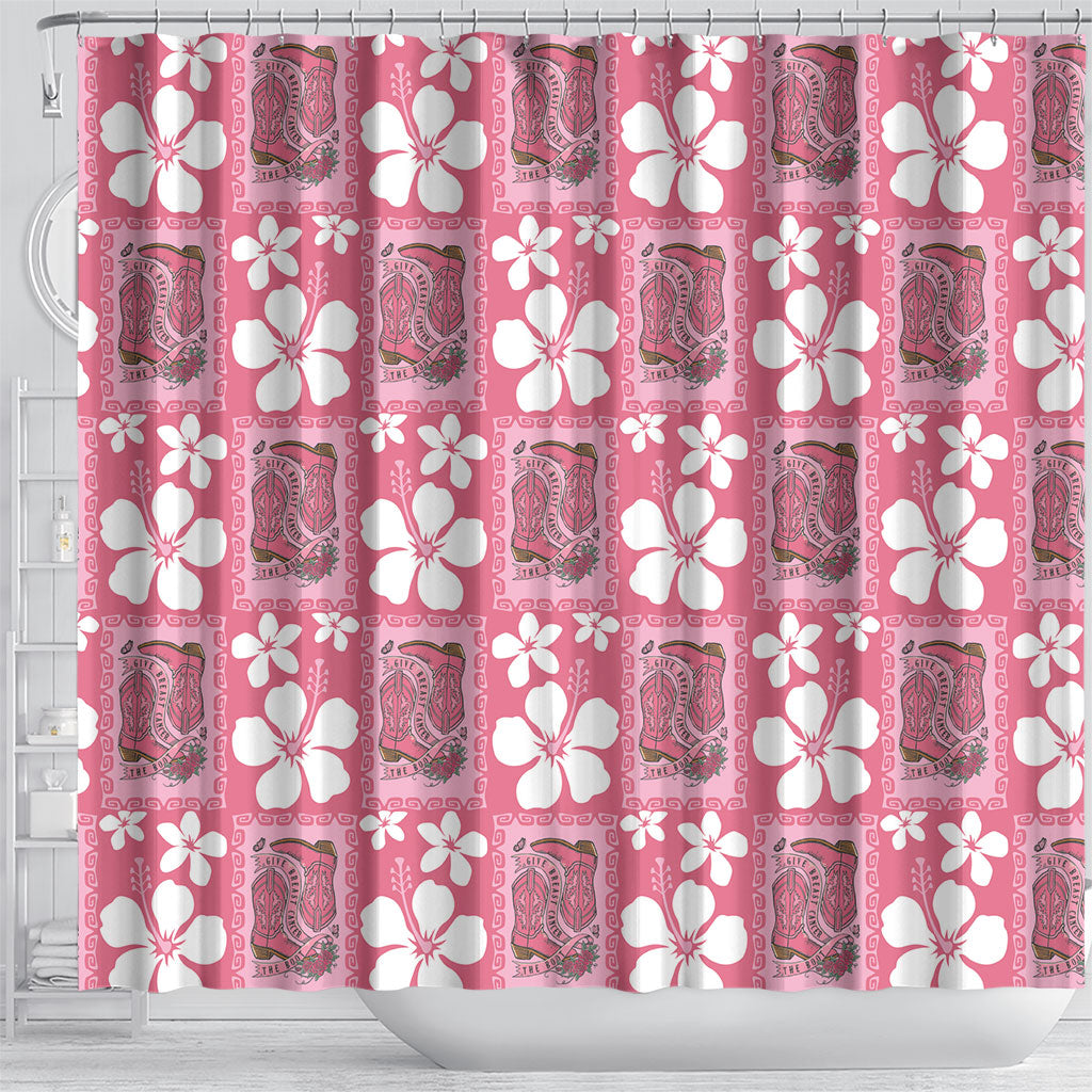 Give Cancer The Boot Pink Cowgirl Shower Curtain Western Aloha Hibiscus Paniolo Heritage Floral LT9 - Polynesian Pride