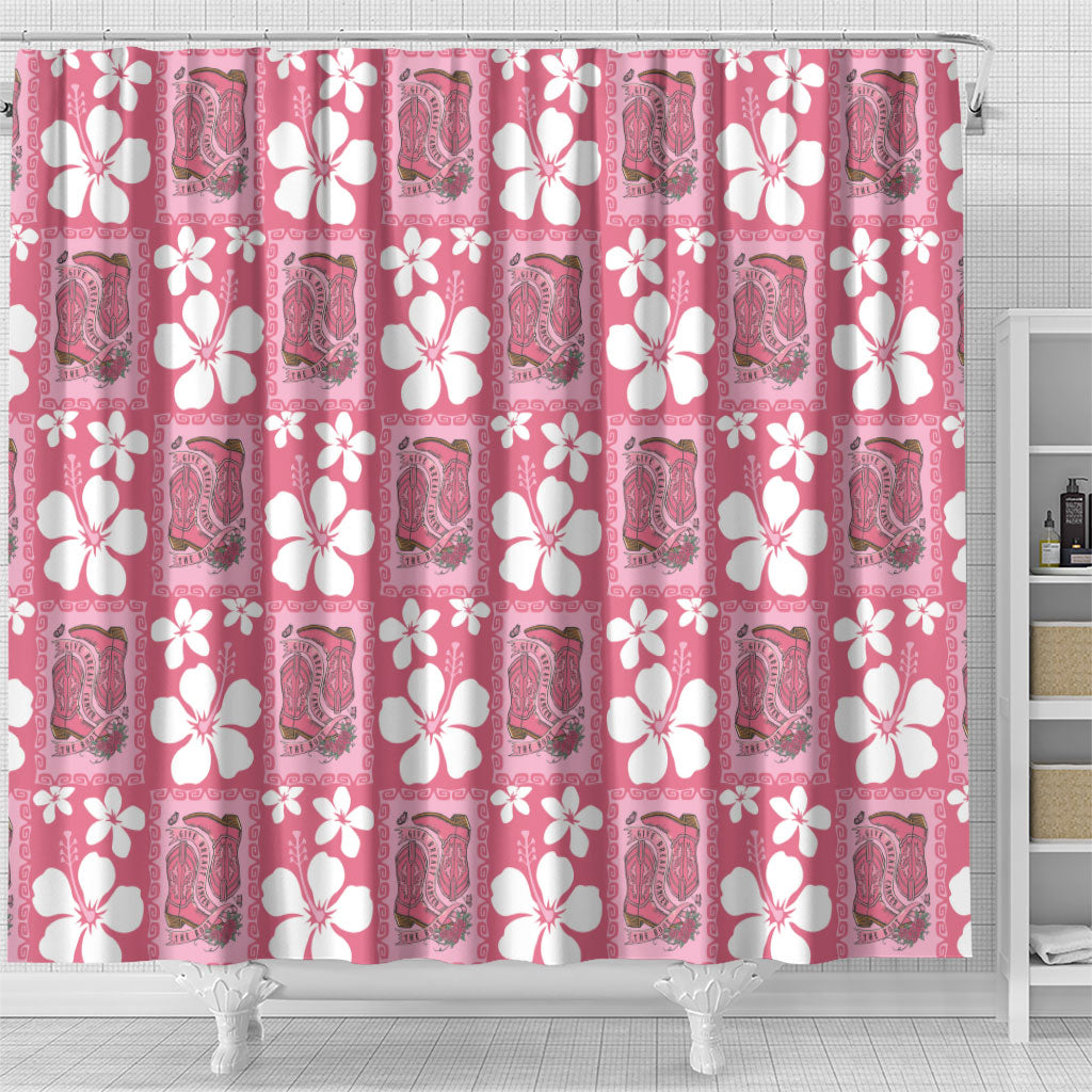 Give Cancer The Boot Pink Cowgirl Shower Curtain Western Aloha Hibiscus Paniolo Heritage Floral LT9 - Polynesian Pride