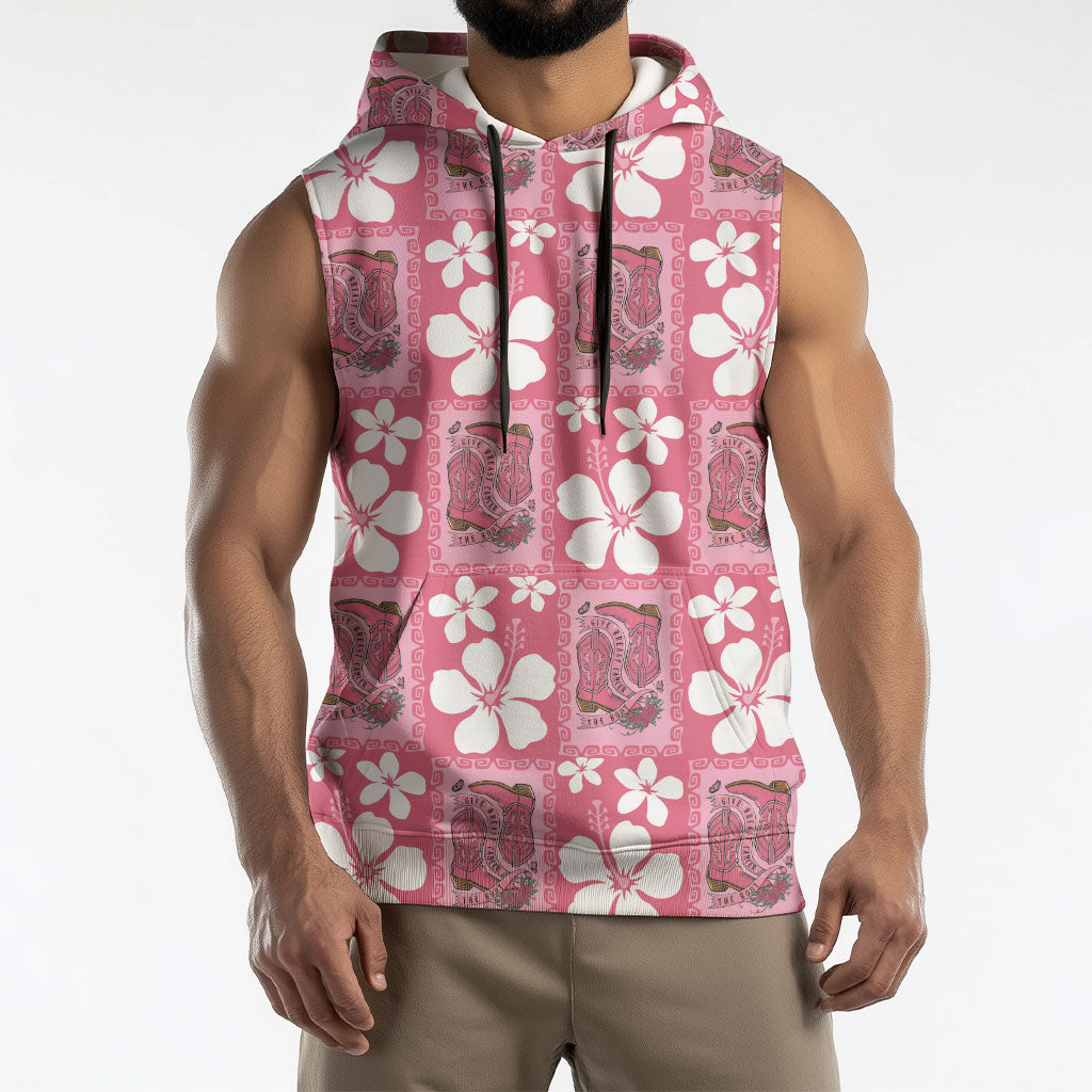Give Cancer The Boot Pink Cowgirl Sleeveless Hoodie Western Aloha Hibiscus Paniolo Heritage Floral LT9 - Polynesian Pride