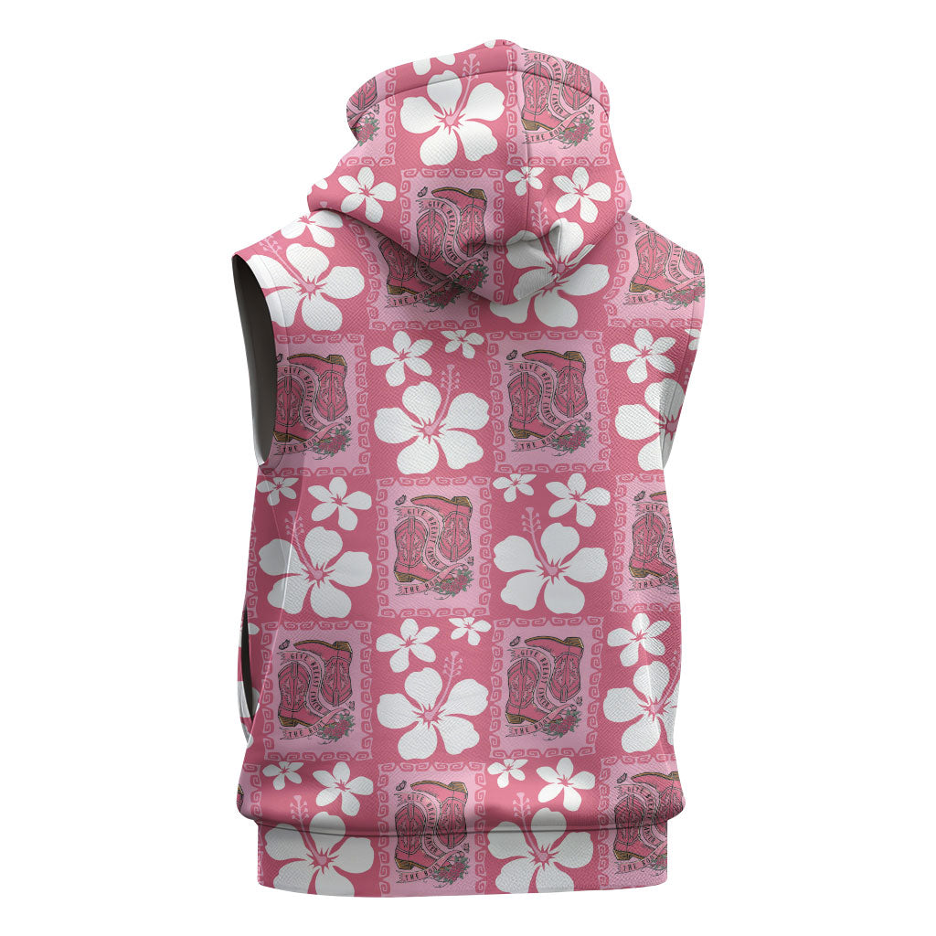 Give Cancer The Boot Pink Cowgirl Sleeveless Zip Hoodie Western Aloha Hibiscus Paniolo Heritage Floral LT9 - Polynesian Pride