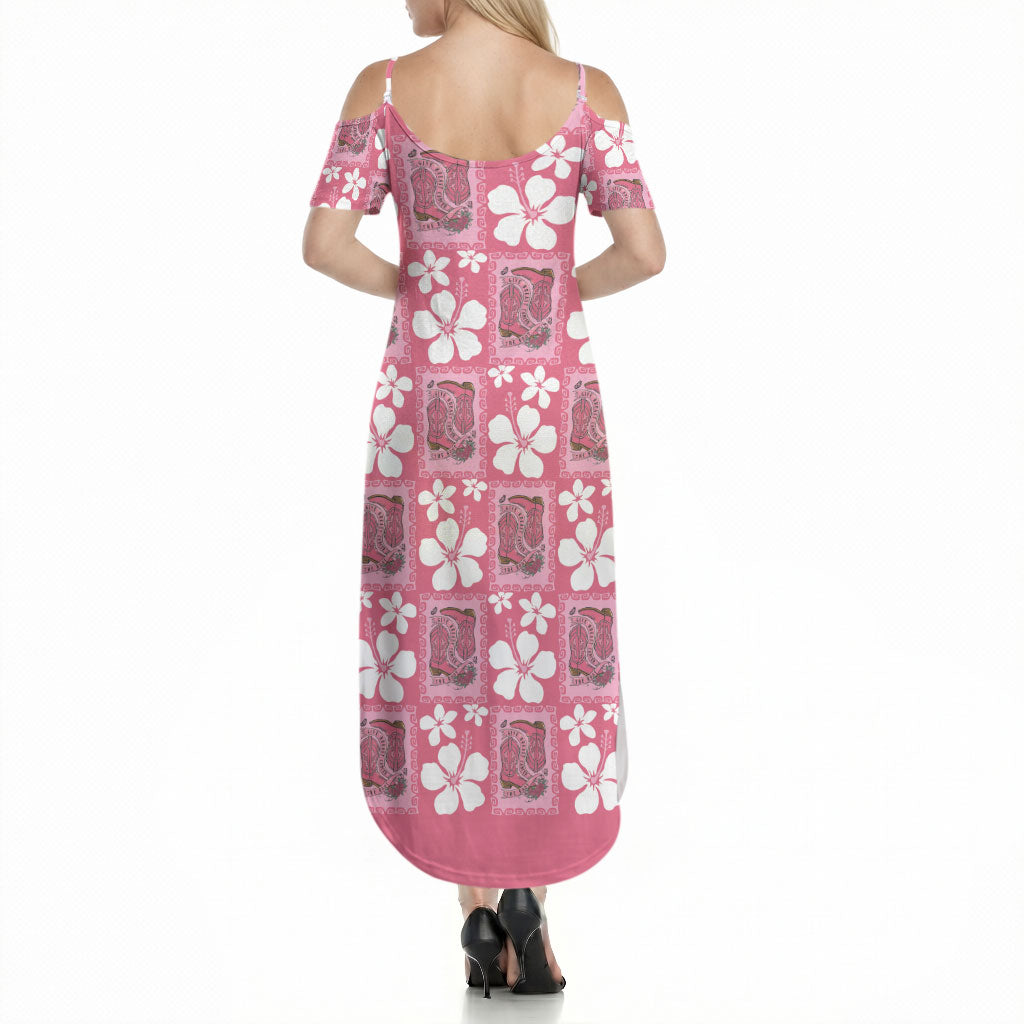 Give Cancer The Boot Pink Cowgirl Summer Maxi Dress Western Aloha Hibiscus Paniolo Heritage Floral LT9 - Polynesian Pride