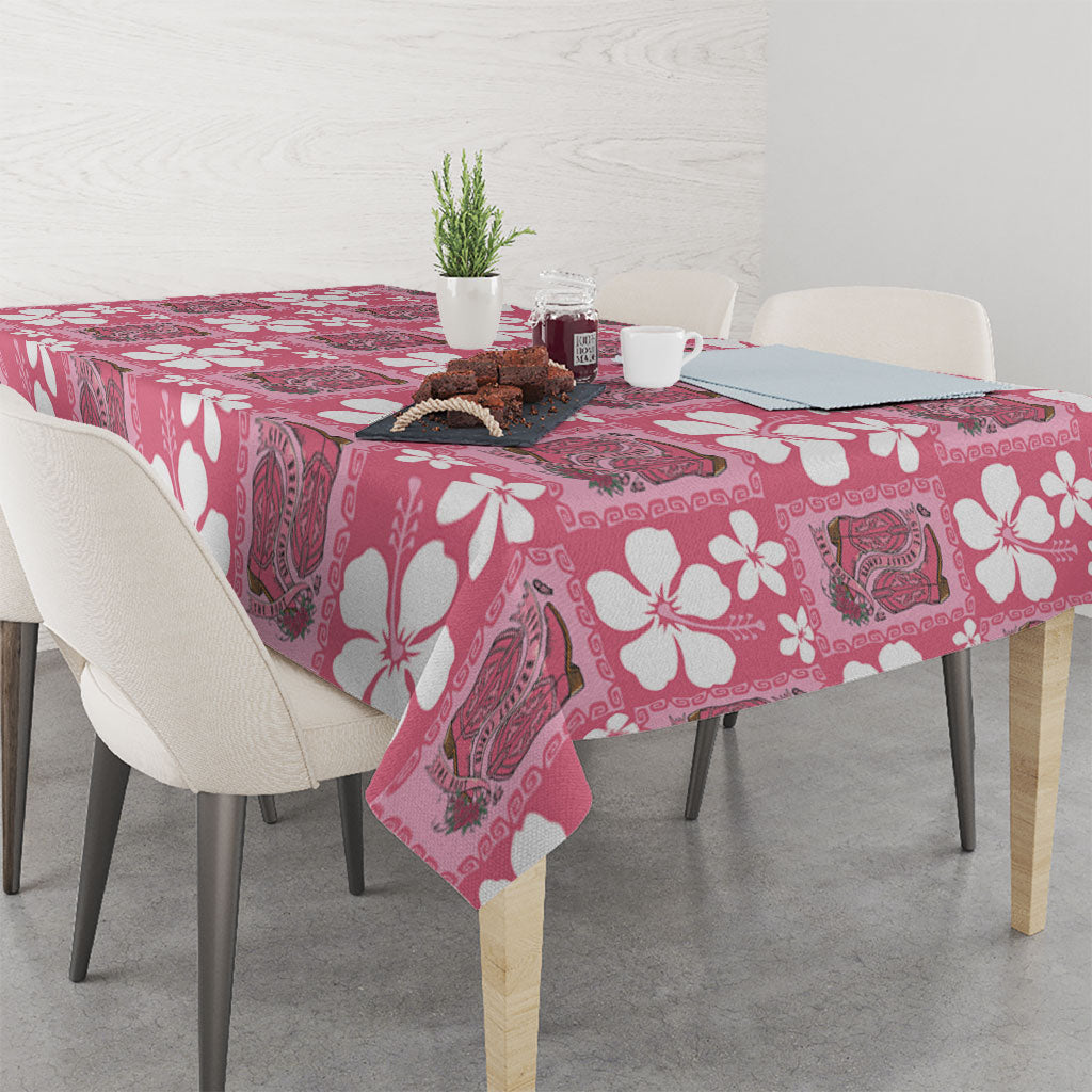 Give Cancer The Boot Pink Cowgirl Tablecloth Western Aloha Hibiscus Paniolo Heritage Floral LT9 - Polynesian Pride