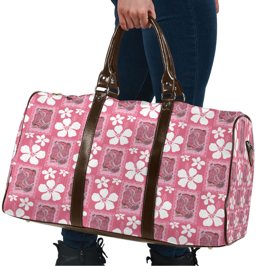 Give Cancer The Boot Pink Cowgirl Travel Bag Western Aloha Hibiscus Paniolo Heritage Floral LT9 - Polynesian Pride