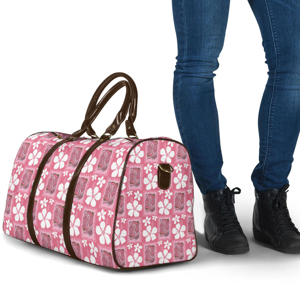 Give Cancer The Boot Pink Cowgirl Travel Bag Western Aloha Hibiscus Paniolo Heritage Floral LT9 - Polynesian Pride