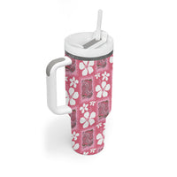 Give Cancer The Boot Pink Cowgirl Tumbler With Handle Western Aloha Hibiscus Paniolo Heritage Floral LT9 - Polynesian Pride