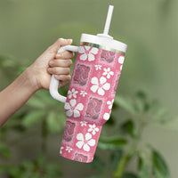 Give Cancer The Boot Pink Cowgirl Tumbler With Handle Western Aloha Hibiscus Paniolo Heritage Floral LT9 - Polynesian Pride