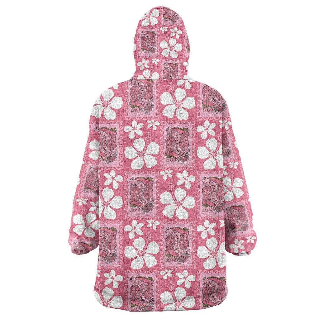 Give Cancer The Boot Pink Cowgirl Wearable Blanket Hoodie Western Aloha Hibiscus Paniolo Heritage Floral LT9 - Polynesian Pride