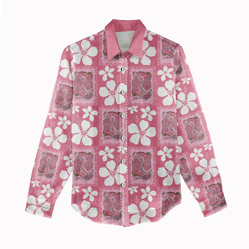 Give Cancer The Boot Pink Cowgirl Women Casual Shirt Western Aloha Hibiscus Paniolo Heritage Floral LT9 - Polynesian Pride