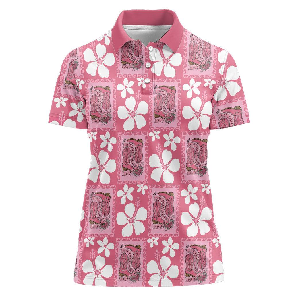 Give Cancer The Boot Pink Cowgirl Women Polo Shirt Western Aloha Hibiscus Paniolo Heritage Floral LT9 Female Pink - Polynesian Pride