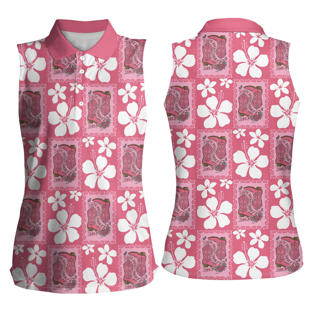 Give Cancer The Boot Pink Cowgirl Women Sleeveless Polo Shirt Western Aloha Hibiscus Paniolo Heritage Floral LT9 - Polynesian Pride