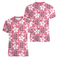 Give Cancer The Boot Pink Cowgirl Women V-Neck T-Shirt Western Aloha Hibiscus Paniolo Heritage Floral LT9 - Polynesian Pride