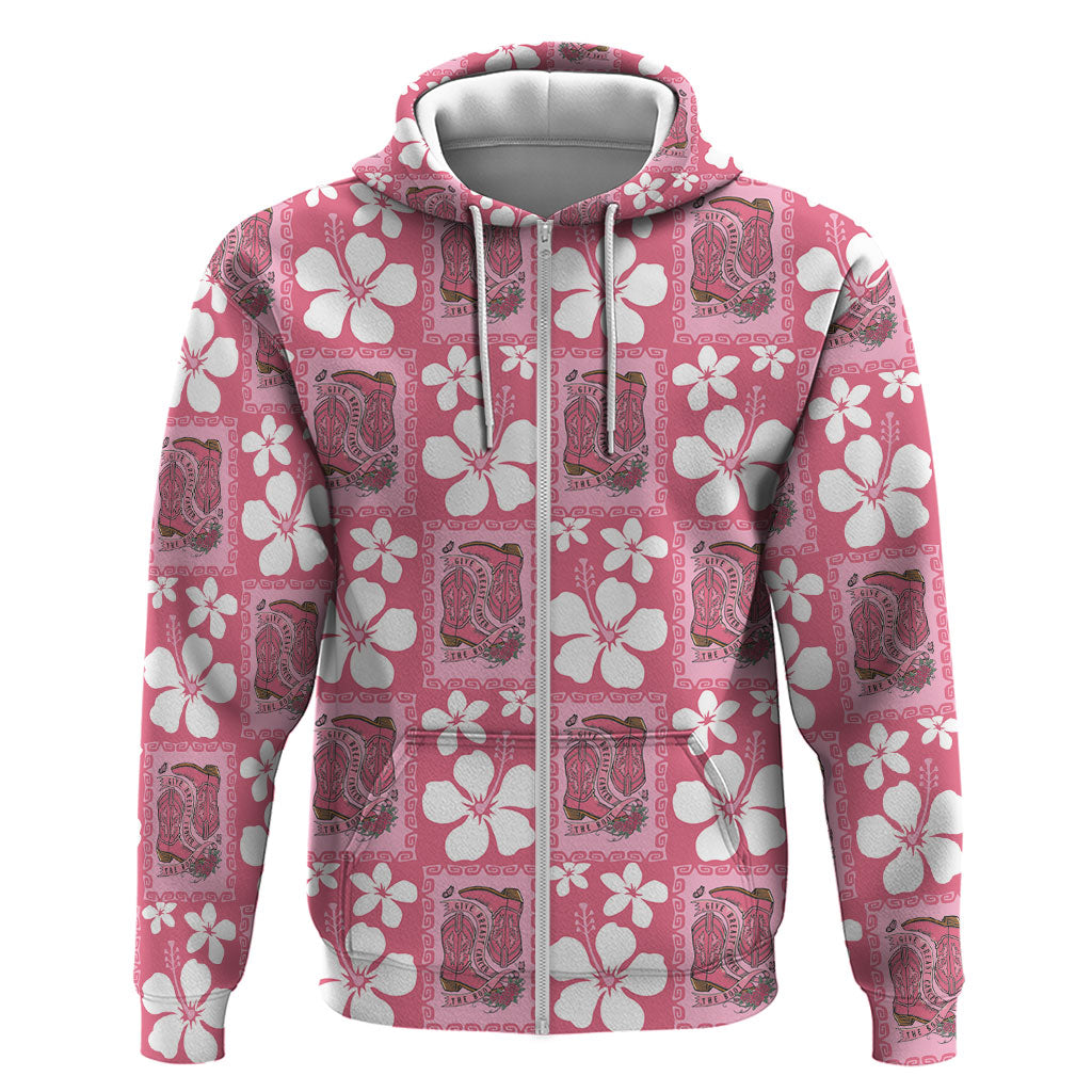 Give Cancer The Boot Pink Cowgirl Zip Hoodie Western Aloha Hibiscus Paniolo Heritage Floral LT9 Zip Hoodie Pink - Polynesian Pride