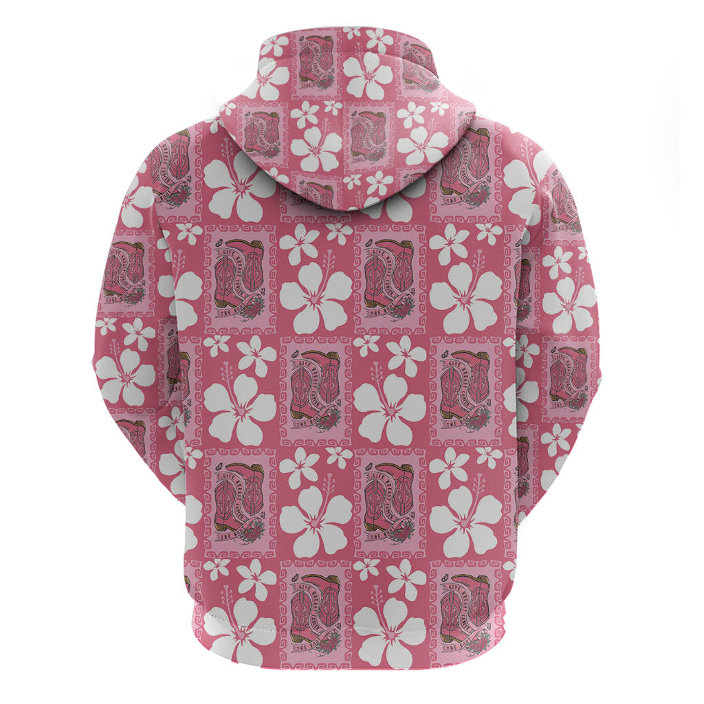 Give Cancer The Boot Pink Cowgirl Zip Hoodie Western Aloha Hibiscus Paniolo Heritage Floral LT9 - Polynesian Pride