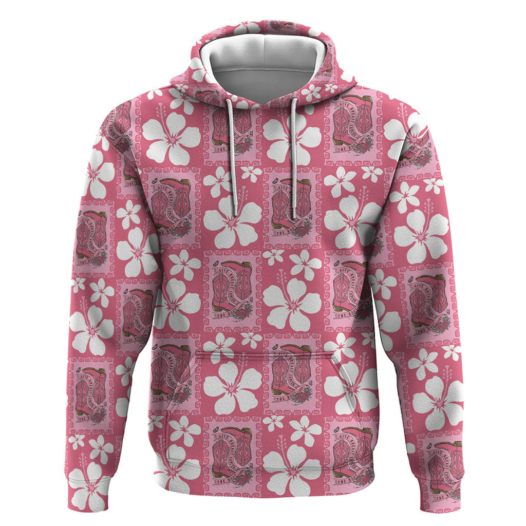 Give Cancer The Boot Pink Cowgirl Zip Hoodie Western Aloha Hibiscus Paniolo Heritage Floral LT9 Pullover Hoodie Pink - Polynesian Pride