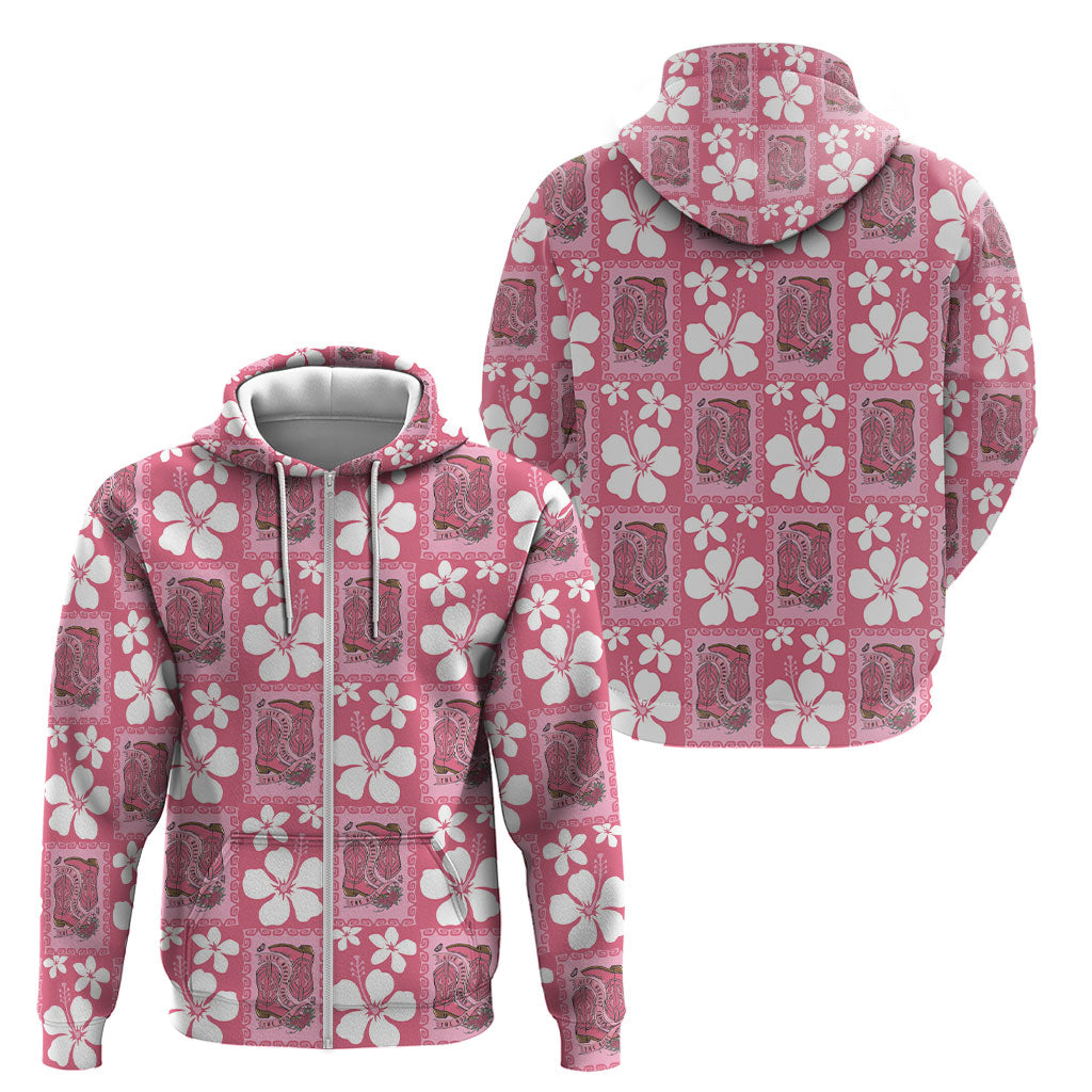 Give Cancer The Boot Pink Cowgirl Zip Hoodie Western Aloha Hibiscus Paniolo Heritage Floral LT9 - Polynesian Pride