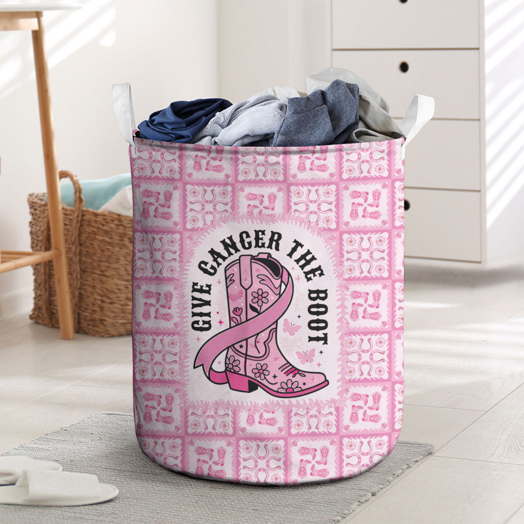 Give Cancer The Boot Pink Cowgirl Laundry Basket Hawaiian Paniolo Mixed Quilt Pattern Style LT9 Pink - Polynesian Pride