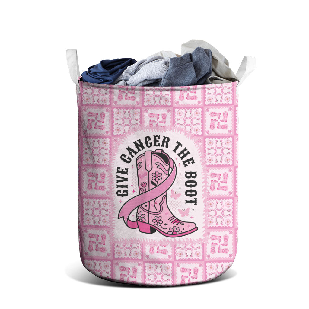 Give Cancer The Boot Pink Cowgirl Laundry Basket Hawaiian Paniolo Mixed Quilt Pattern Style LT9 - Polynesian Pride