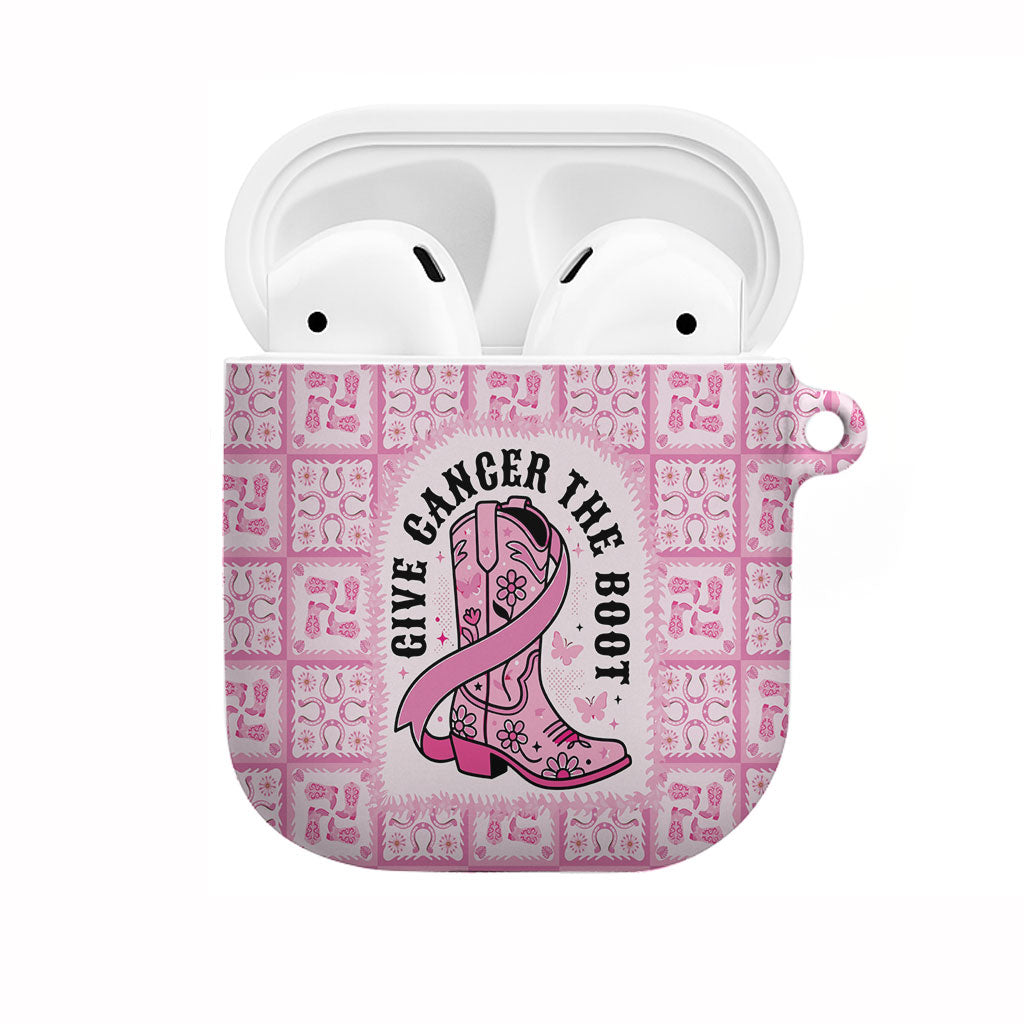Give Cancer The Boot Pink Cowgirl AirPods Case Hawaiian Paniolo Mixed Quilt Pattern Style LT9 Pink - Polynesian Pride