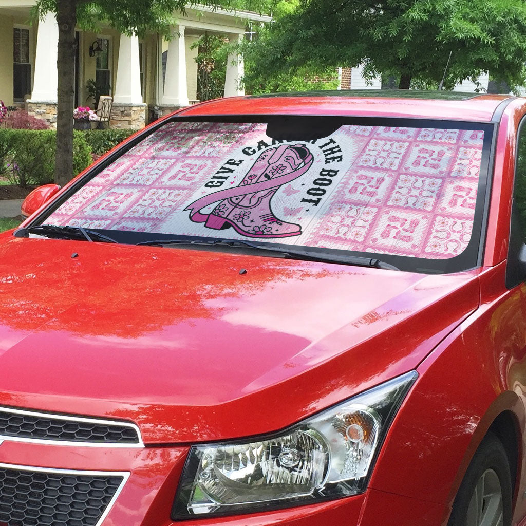 Give Cancer The Boot Pink Cowgirl Auto Sun Shade Hawaiian Paniolo Mixed Quilt Pattern Style LT9 - Polynesian Pride
