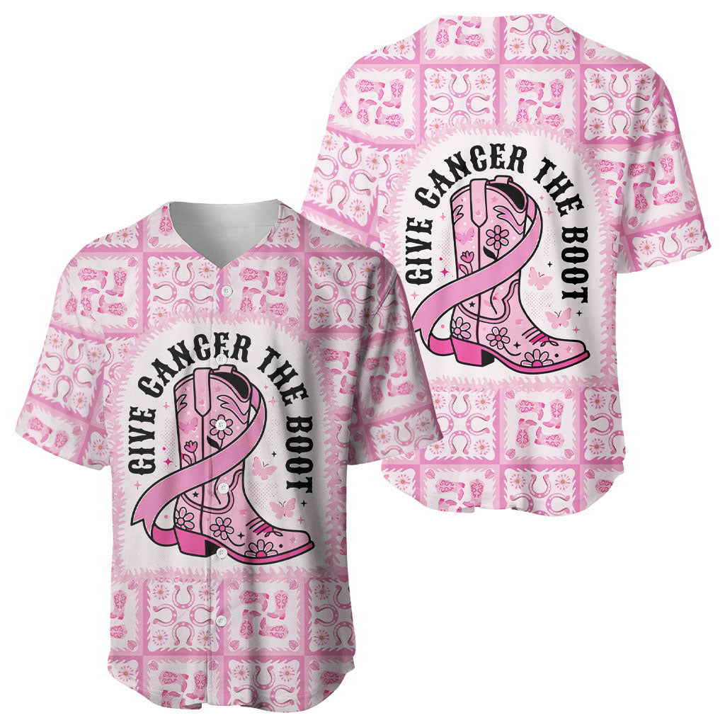 Give Cancer The Boot Pink Cowgirl Baseball Jersey Hawaiian Paniolo Mixed Quilt Pattern Style LT9 - Polynesian Pride