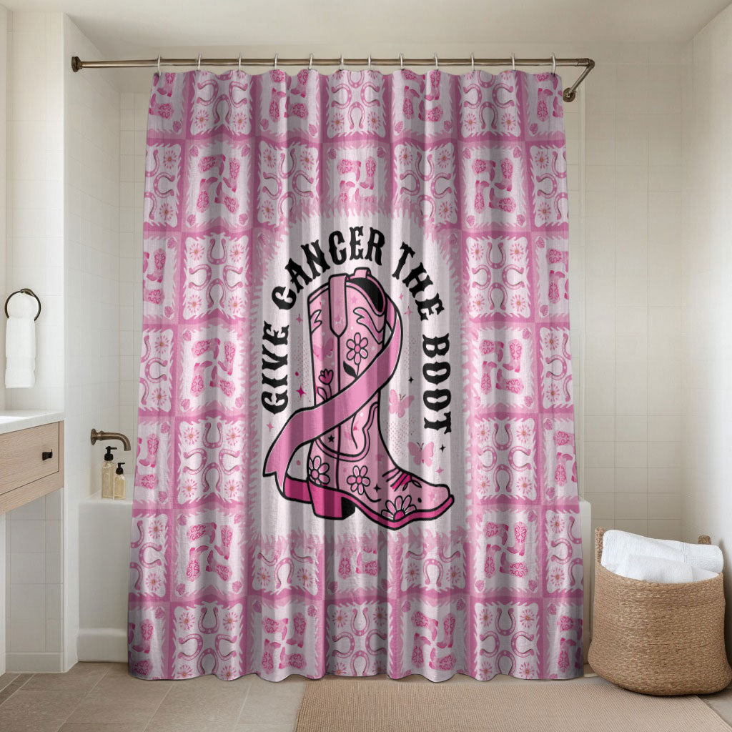 Give Cancer The Boot Pink Cowgirl Bathroom Set Hawaiian Paniolo Mixed Quilt Pattern Style LT9 Shower Curtain Only Pink - Polynesian Pride