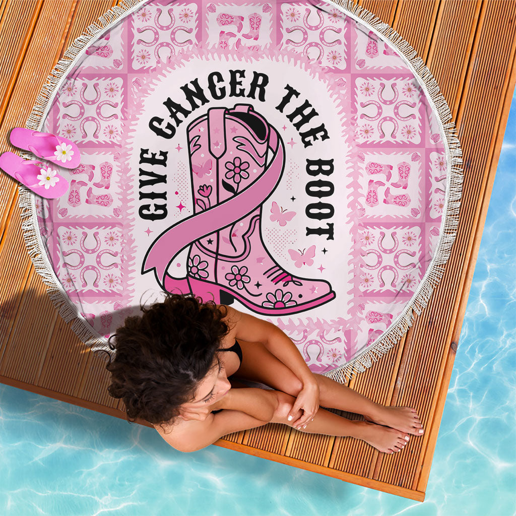 Give Cancer The Boot Pink Cowgirl Beach Blanket Hawaiian Paniolo Mixed Quilt Pattern Style LT9 - Polynesian Pride