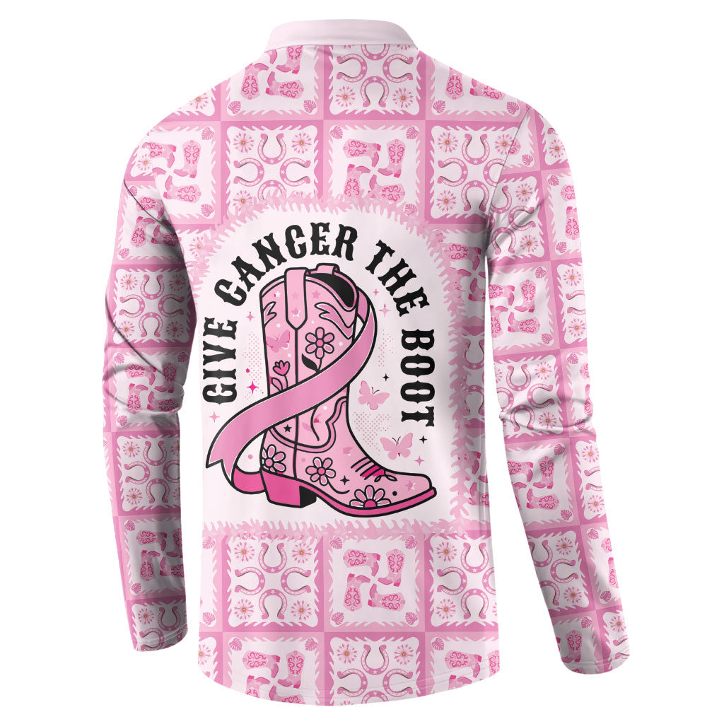 Give Cancer The Boot Pink Cowgirl Button Sweatshirt Hawaiian Paniolo Mixed Quilt Pattern Style LT9 - Polynesian Pride