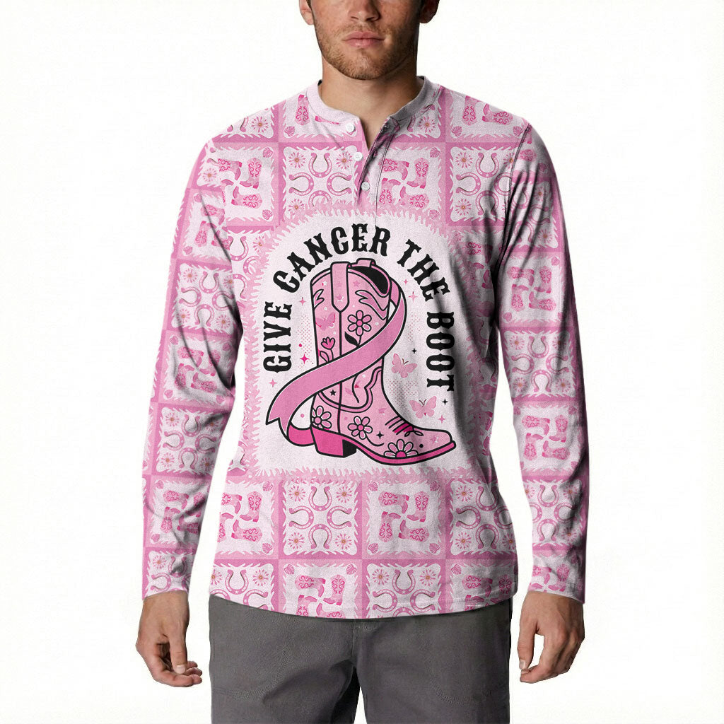 Give Cancer The Boot Pink Cowgirl Button Sweatshirt Hawaiian Paniolo Mixed Quilt Pattern Style LT9 - Polynesian Pride
