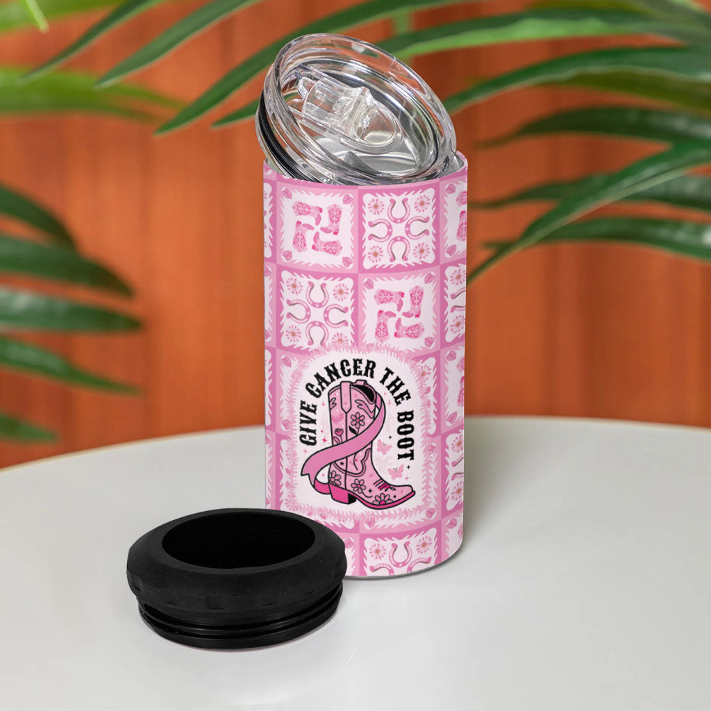 Give Cancer The Boot Pink Cowgirl 4 in 1 Can Cooler Tumbler Hawaiian Paniolo Mixed Quilt Pattern Style LT9 - Polynesian Pride