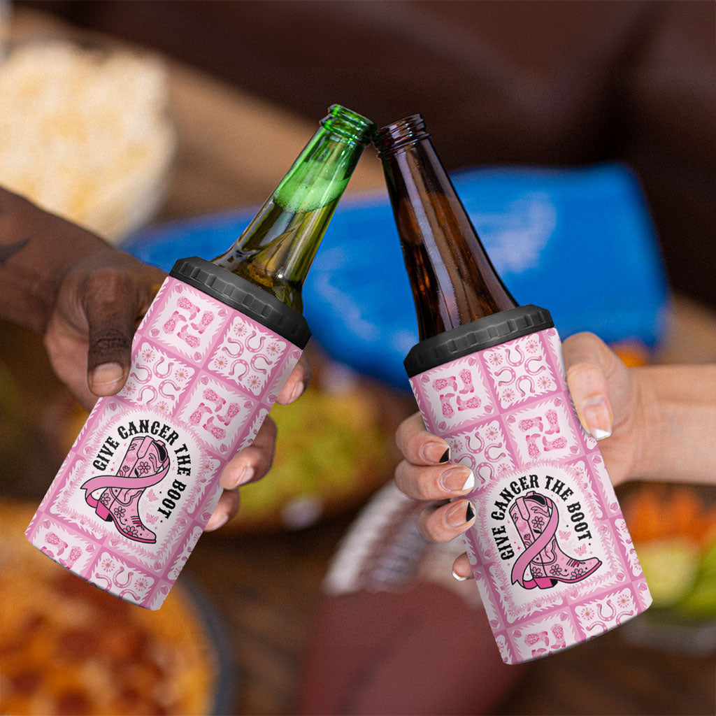 Give Cancer The Boot Pink Cowgirl 4 in 1 Can Cooler Tumbler Hawaiian Paniolo Mixed Quilt Pattern Style LT9 - Polynesian Pride