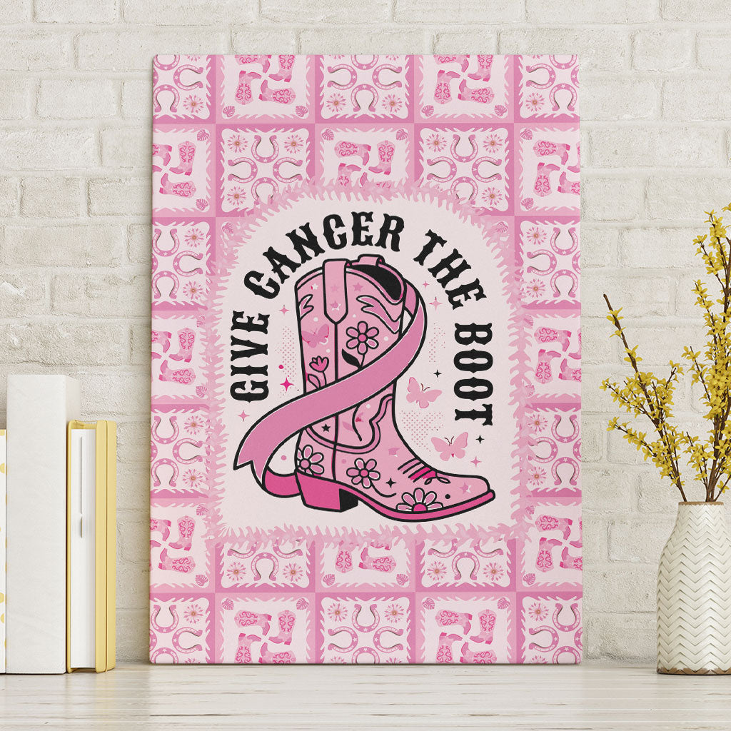 Give Cancer The Boot Pink Cowgirl Canvas Wall Art Hawaiian Paniolo Mixed Quilt Pattern Style LT9 Without Frame Pink - Polynesian Pride