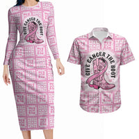 Give Cancer The Boot Pink Cowgirl Couples Matching Long Sleeve Bodycon Dress and Hawaiian Shirt Hawaiian Paniolo Mixed Quilt Pattern Style LT9 Pink - Polynesian Pride