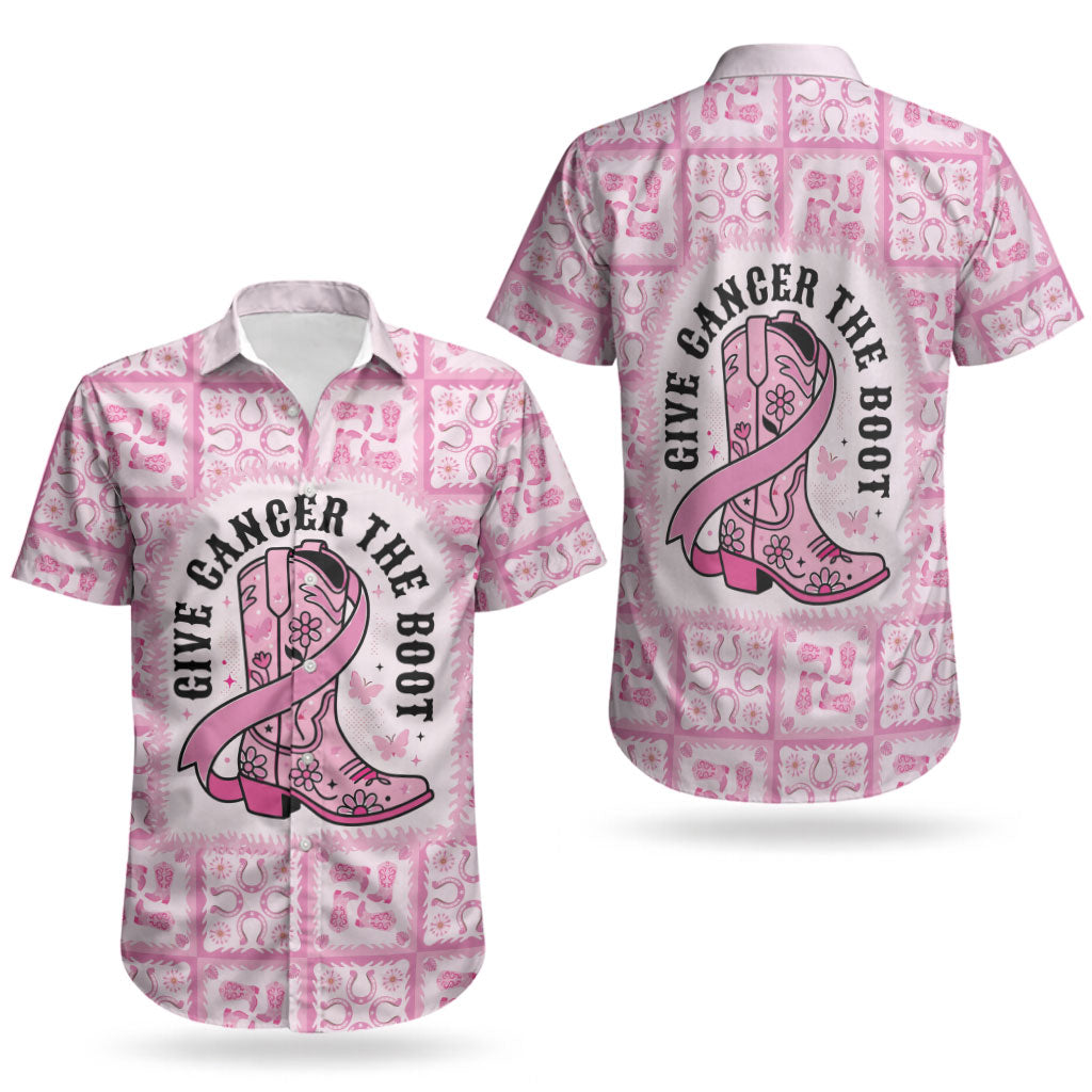 Give Cancer The Boot Pink Cowgirl Couples Matching Long Sleeve Bodycon Dress and Hawaiian Shirt Hawaiian Paniolo Mixed Quilt Pattern Style LT9 - Polynesian Pride