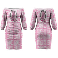 Give Cancer The Boot Pink Cowgirl Couples Matching Off The Shoulder Long Sleeve Dress and Long Sleeve Button Shirt Hawaiian Paniolo Mixed Quilt Pattern Style LT9 - Polynesian Pride