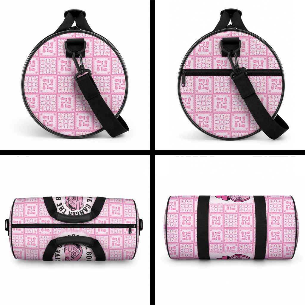 Give Cancer The Boot Pink Cowgirl Duffle Bag Hawaiian Paniolo Mixed Quilt Pattern Style