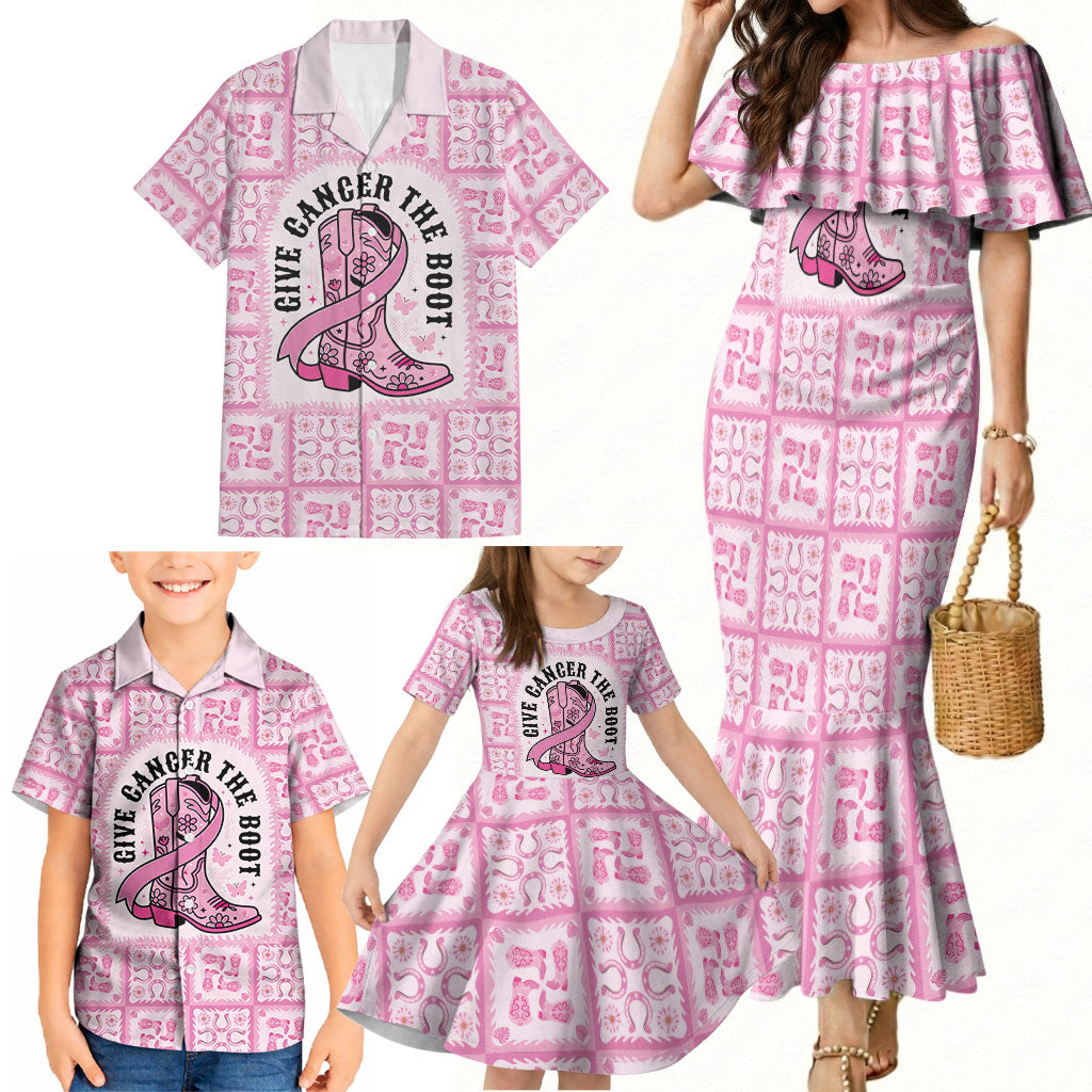 Give Cancer The Boot Pink Cowgirl Family Matching Mermaid Dress and Hawaiian Shirt Hawaiian Paniolo Mixed Quilt Pattern Style LT9 - Polynesian Pride