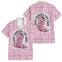 Give Cancer The Boot Pink Cowgirl Family Matching Mermaid Dress and Hawaiian Shirt Hawaiian Paniolo Mixed Quilt Pattern Style LT9 Dad's Shirt - Short Sleeve Pink - Polynesian Pride