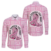 Give Cancer The Boot Pink Cowgirl Family Matching Mermaid Dress and Hawaiian Shirt Hawaiian Paniolo Mixed Quilt Pattern Style LT9 Dad's Shirt - Long Sleeve Pink - Polynesian Pride
