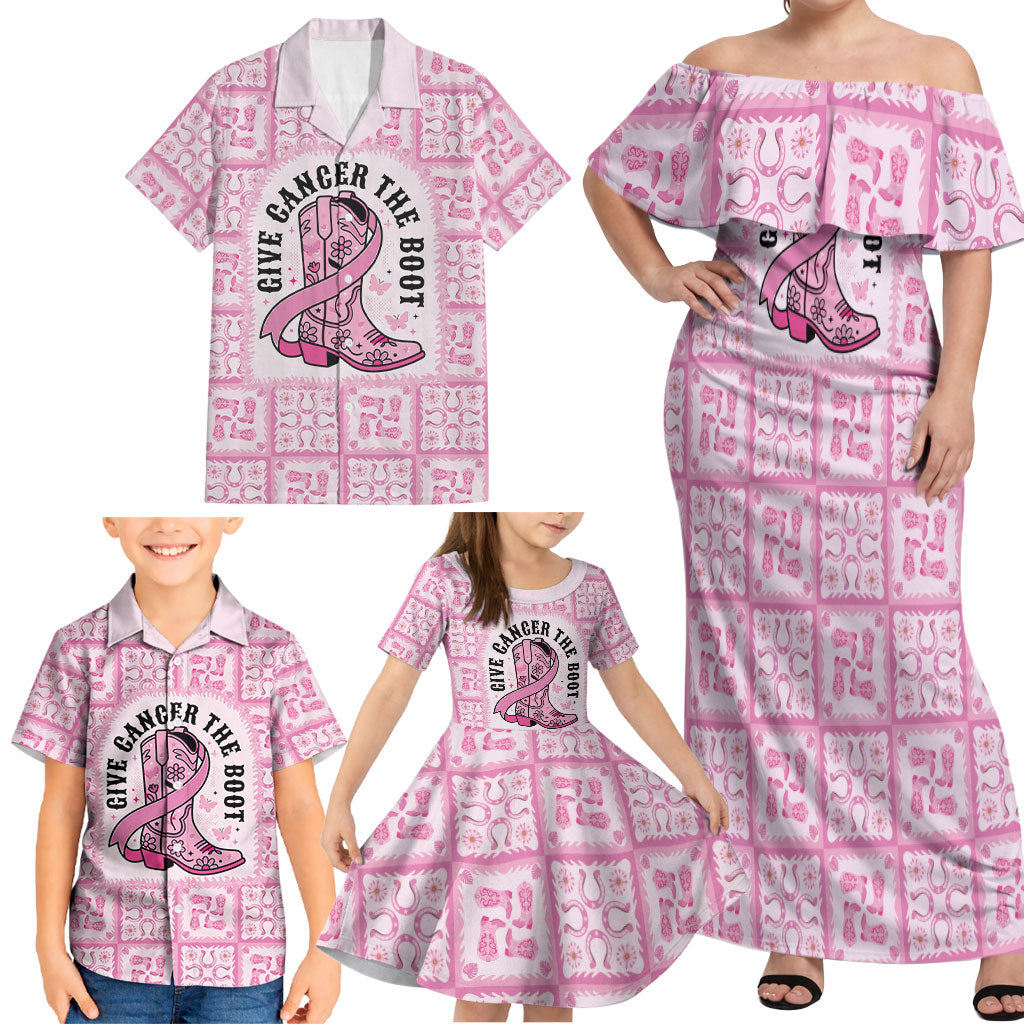 Give Cancer The Boot Pink Cowgirl Family Matching Off Shoulder Maxi Dress and Hawaiian Shirt Hawaiian Paniolo Mixed Quilt Pattern Style LT9 - Polynesian Pride