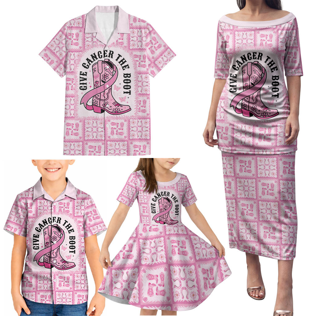 Give Cancer The Boot Pink Cowgirl Family Matching Puletasi and Hawaiian Shirt Hawaiian Paniolo Mixed Quilt Pattern Style LT9 - Polynesian Pride