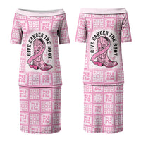 Give Cancer The Boot Pink Cowgirl Family Matching Puletasi and Hawaiian Shirt Hawaiian Paniolo Mixed Quilt Pattern Style LT9 Mom's Dress Pink - Polynesian Pride