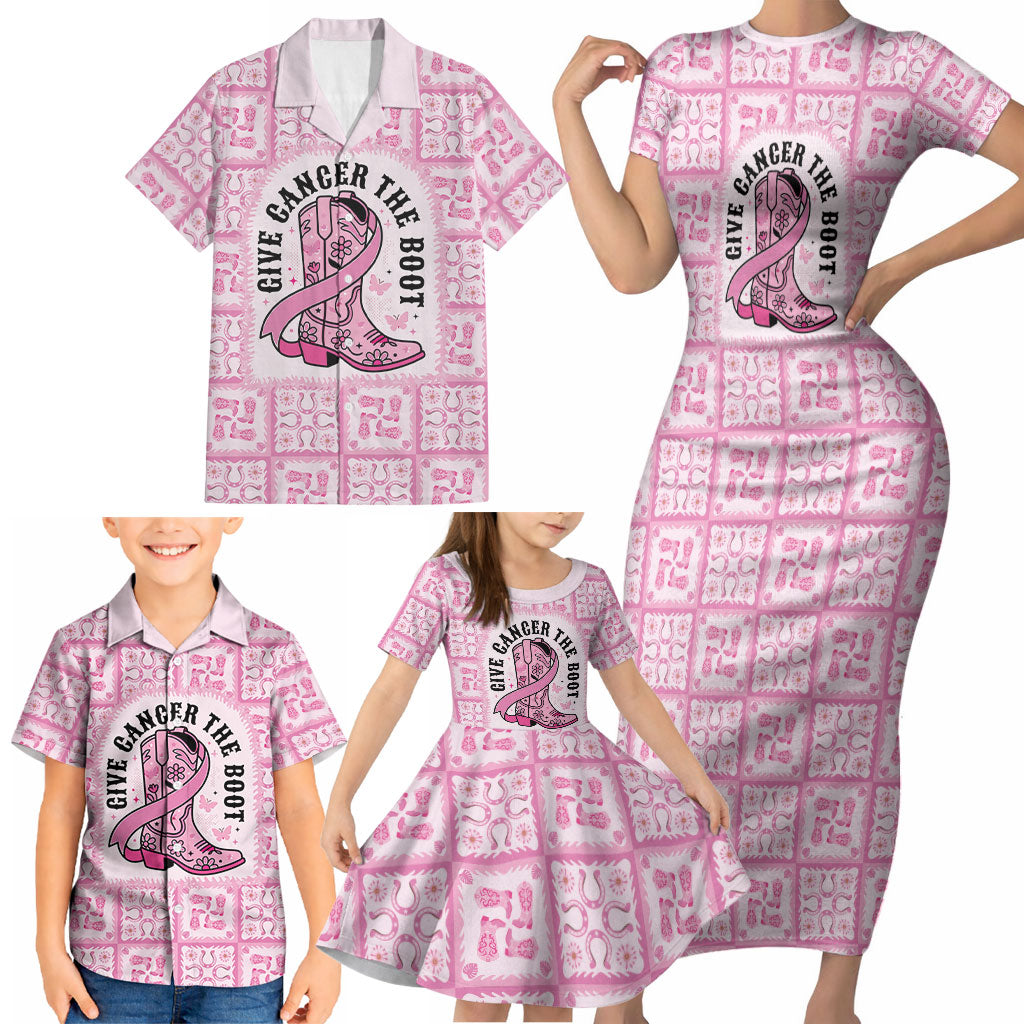 Give Cancer The Boot Pink Cowgirl Family Matching Short Sleeve Bodycon Dress and Hawaiian Shirt Hawaiian Paniolo Mixed Quilt Pattern Style LT9 - Polynesian Pride