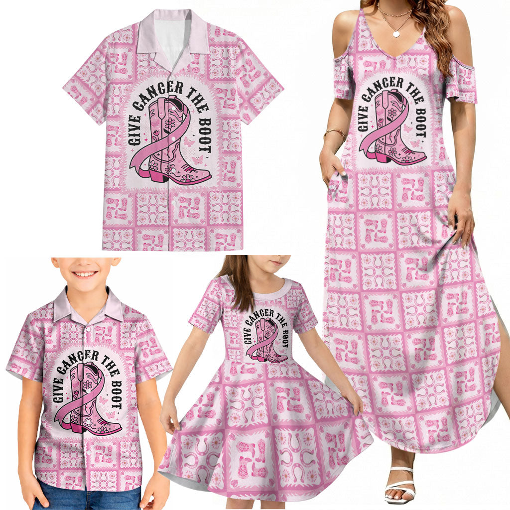 Give Cancer The Boot Pink Cowgirl Family Matching Summer Maxi Dress and Hawaiian Shirt Hawaiian Paniolo Mixed Quilt Pattern Style LT9 - Polynesian Pride