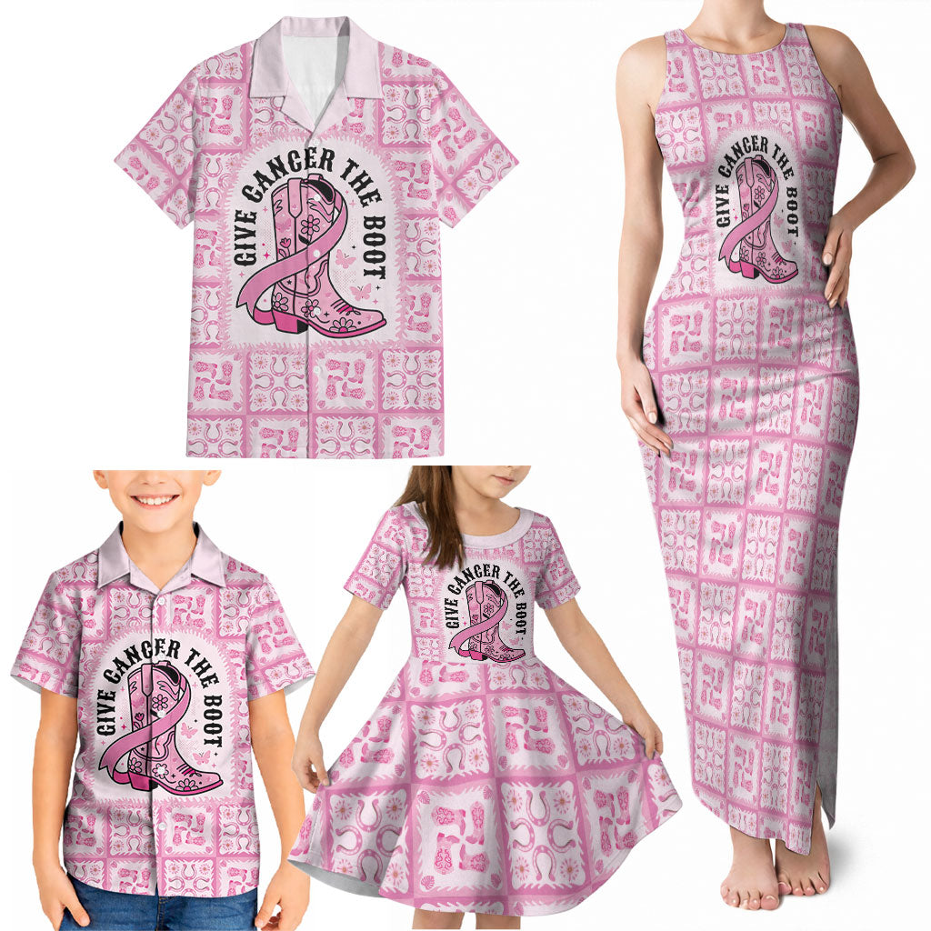 Give Cancer The Boot Pink Cowgirl Family Matching Tank Maxi Dress and Hawaiian Shirt Hawaiian Paniolo Mixed Quilt Pattern Style LT9 - Polynesian Pride